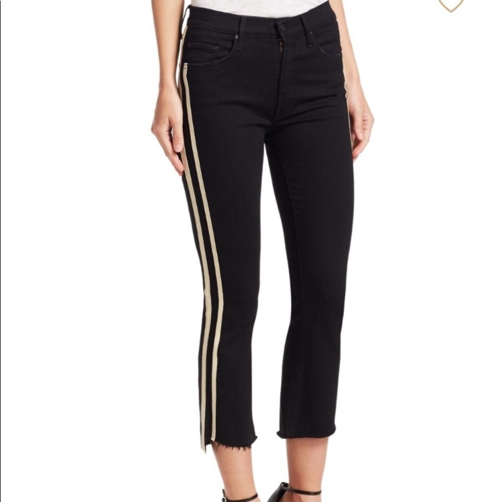 Mother insider crop step fray guilty racer stripe